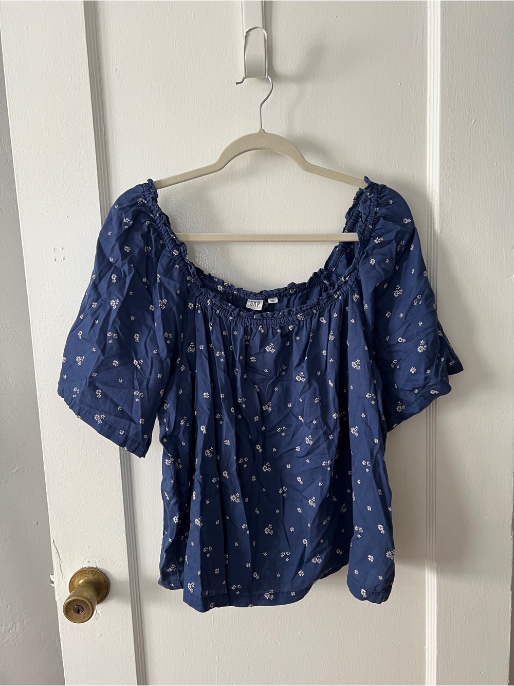 GAP Navy Blue Floral Off-Shoulder Blouse